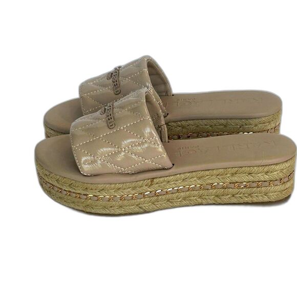 Karl Lagerfeld Paris Sandal Women’s Size 7.5M Mauve Tan Gold Slip-on Quilted - Picture 2 of 12